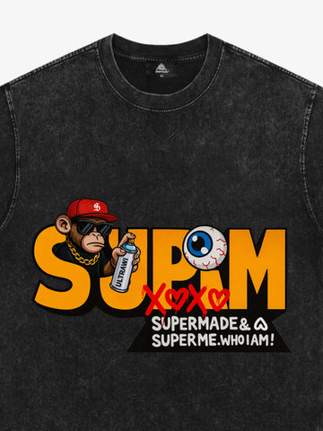 SUPM Trendy Hip-Hop Monkey Graffiti Font T-Shirt 