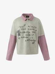 Cartoon Letter Graphic Striped Layered Long Sleeve Tee