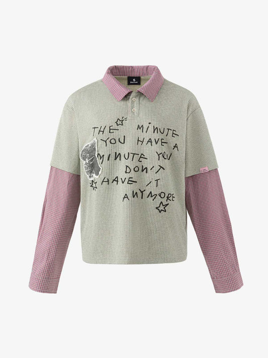 Cartoon Letter Graphic Striped Layered Long Sleeve Tee