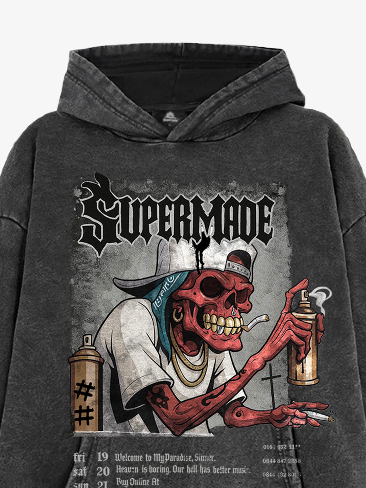 Thesupermade Punk Street Blood Red Skull Graffiti Hooded Sweatshirt 