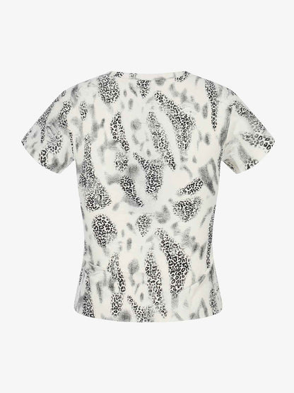 Glossy Cross Leopard Slim Fit Distressed T-Shirt 