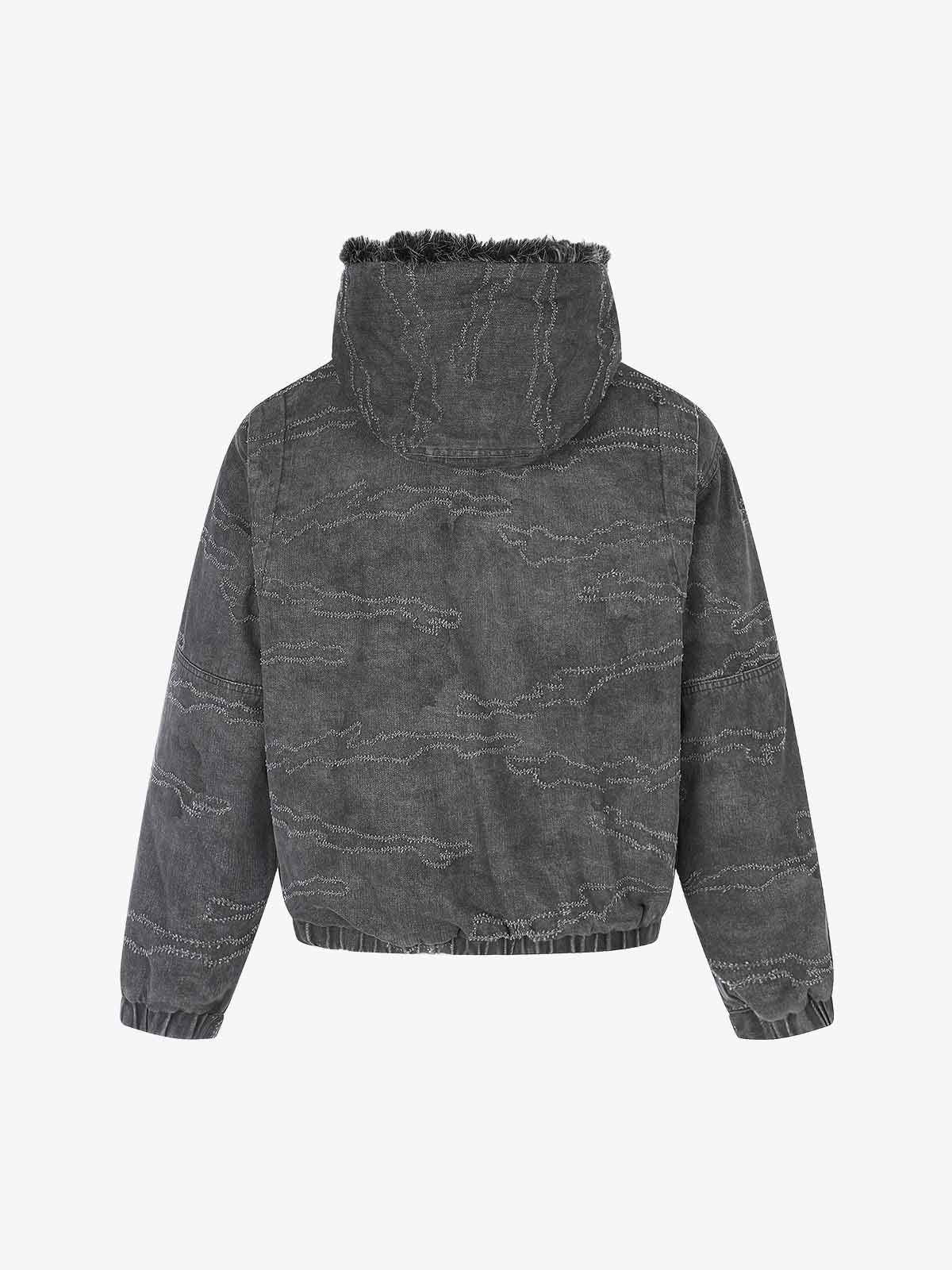 Distressed Faux-Fur Trim Hooded Utility Coat