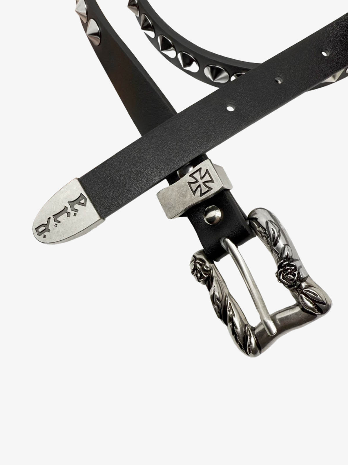 Gothic Cross Studded PU Leather Belt with Alloy Buckle 
