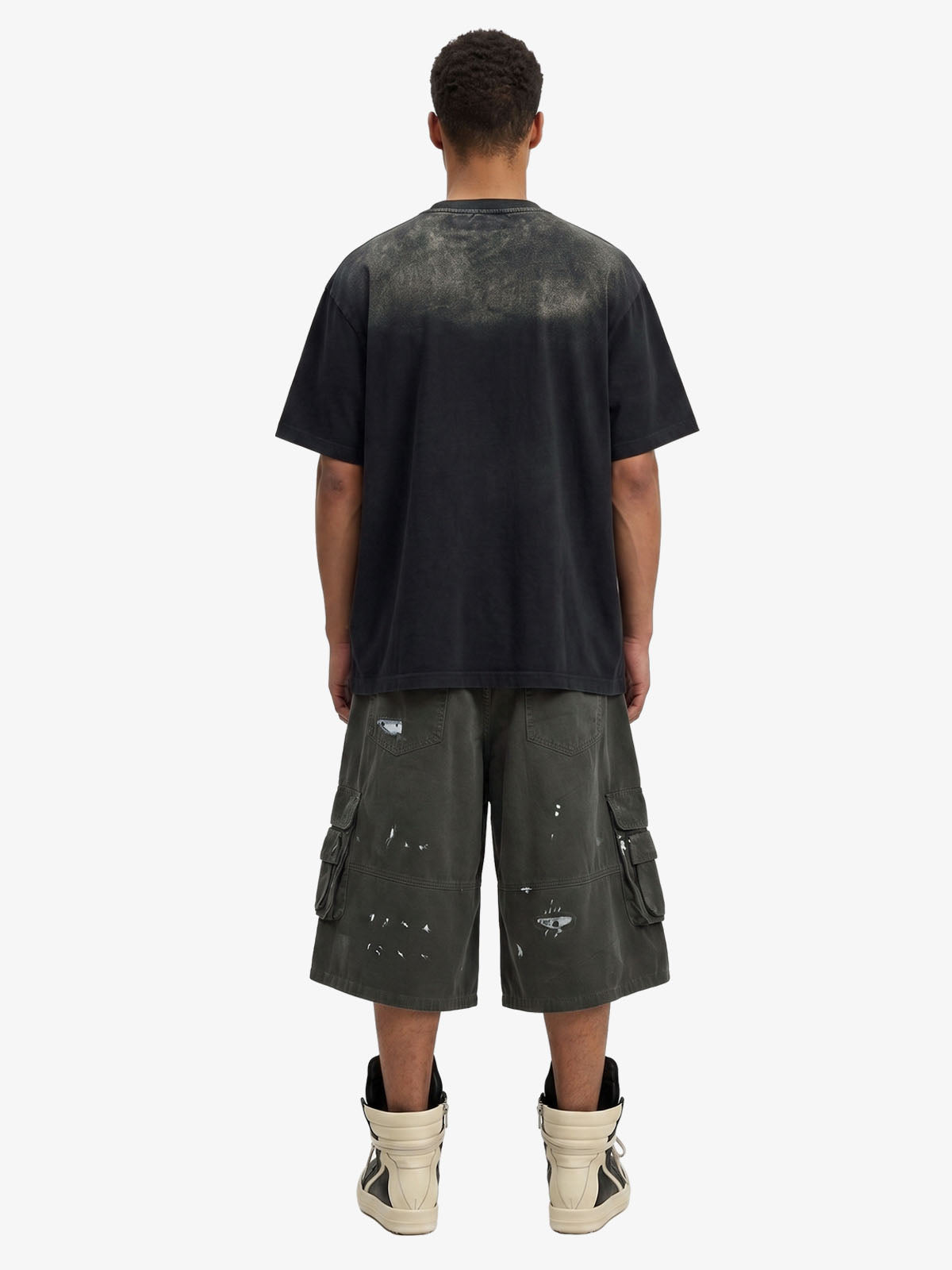 Vintage Distressed Multi Pocket Wide Leg Cargo Shorts 