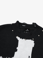Cross Jacquard Ripped Long Sleeve Sweater