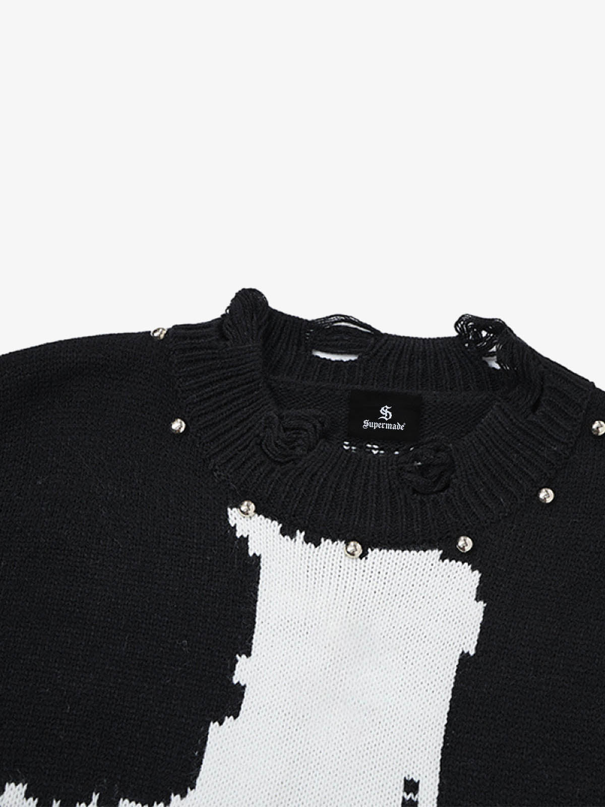 Cross Jacquard Ripped Long Sleeve Sweater