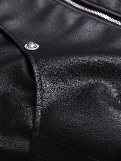 Street Fur-Trim Collar Leather Bomber Jacket 