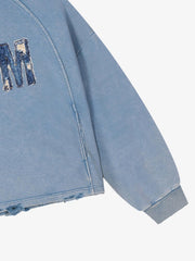 Denim Graphic Washed Cropped Sweatshirt