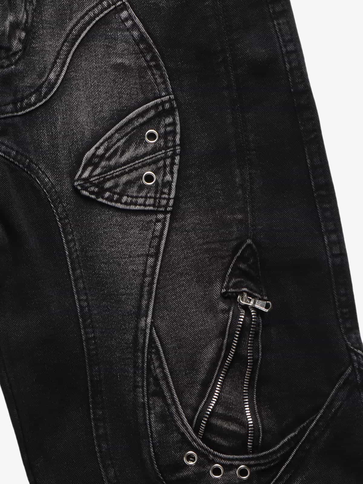 Vintage Distressed Curved Blade Barrel Jeans 