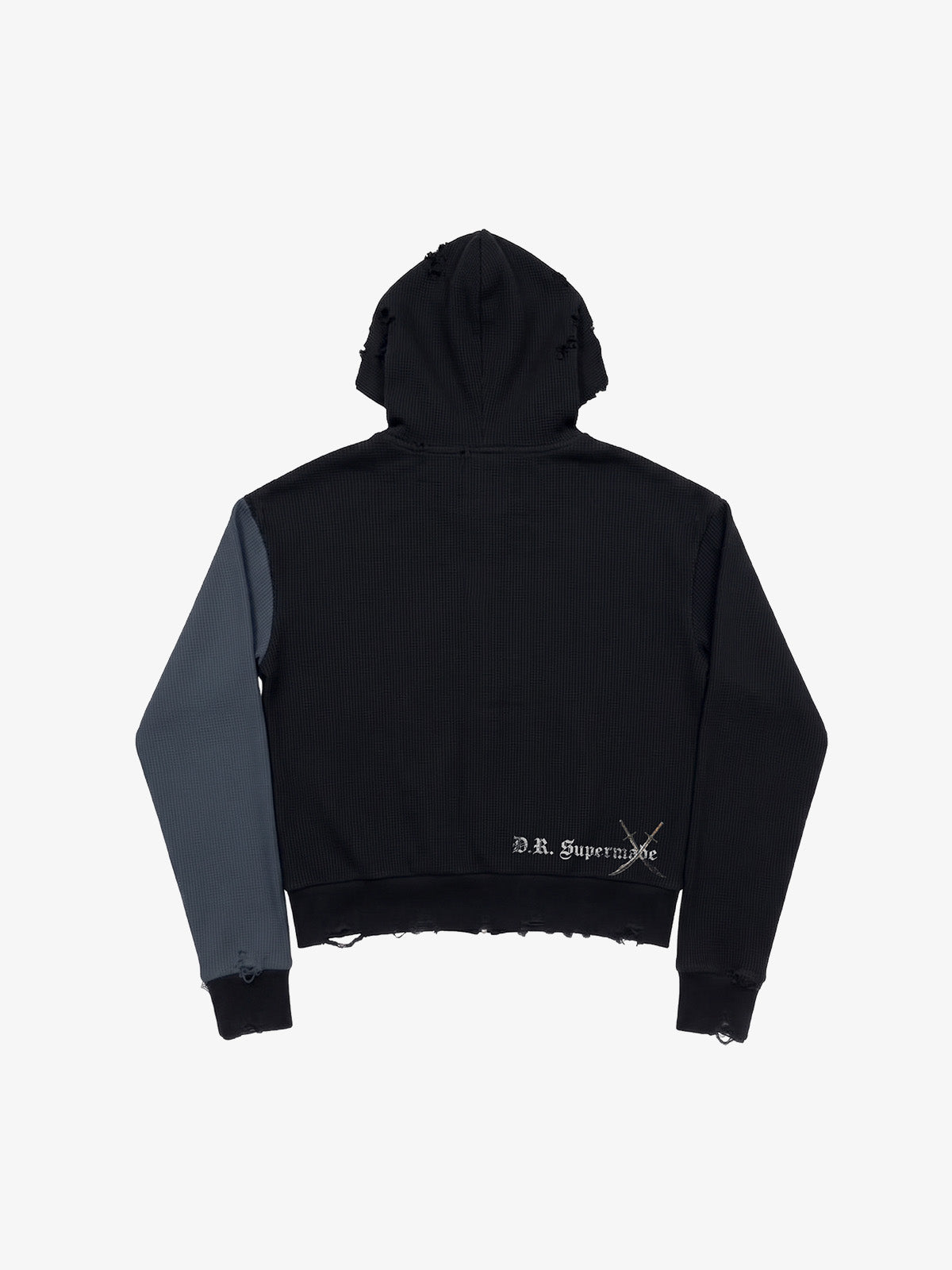 Skull Graphic Paneled Waffle Zip Hoodie