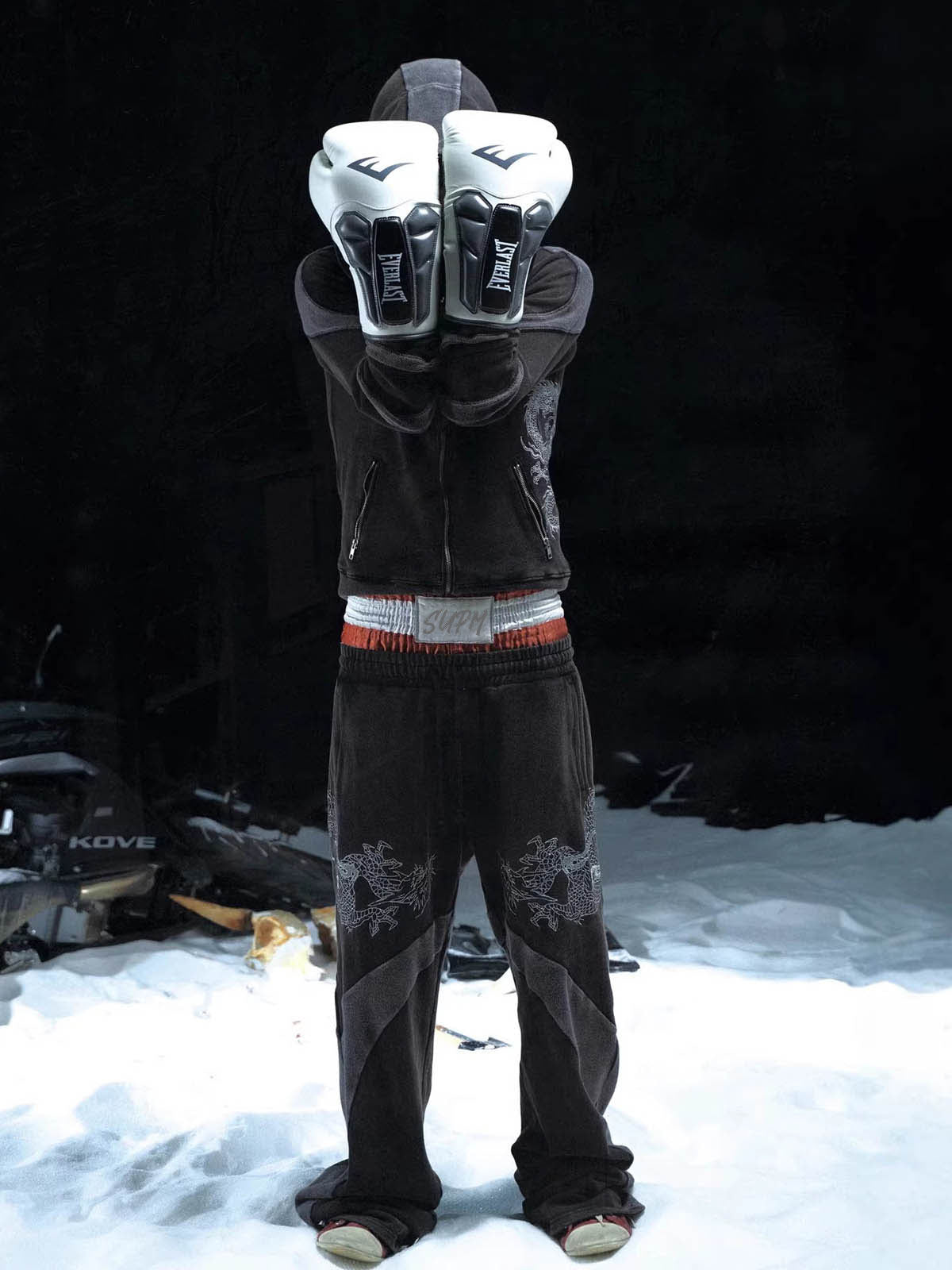 Washed Dragon Embroidered Panel Sweatpants