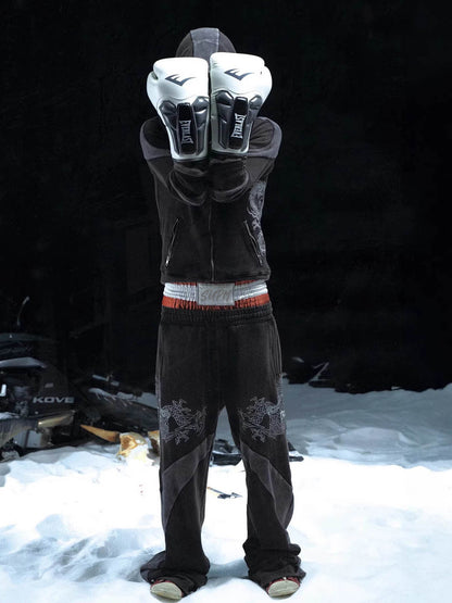 Washed Dragon Embroidered Panel Sweatpants