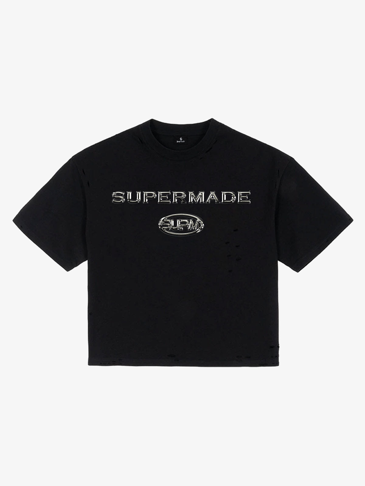 Distressed Metallic Logo Cropped T-Shirt 
