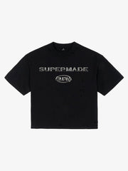 Distressed Metallic Logo Cropped T-Shirt 