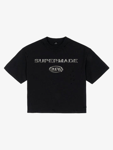 Distressed Metallic Logo Cropped T-Shirt 