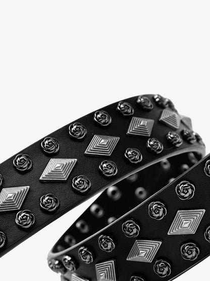 Studded Leather Belt with Eyelet Detail - Stylish and Versatile Accessory for Modern Fashion 