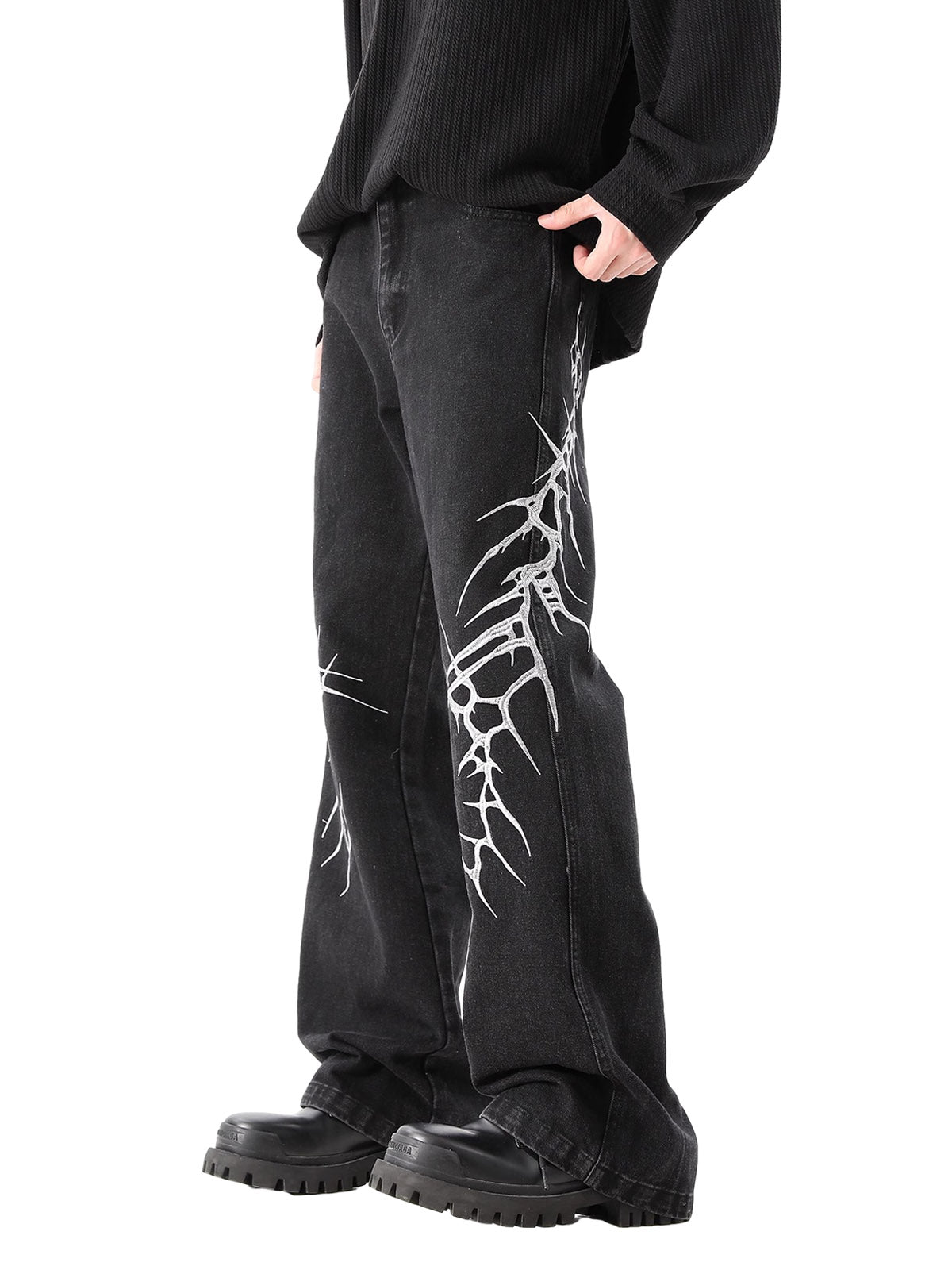 Graphic Embroidered Straight Jeans - 2280