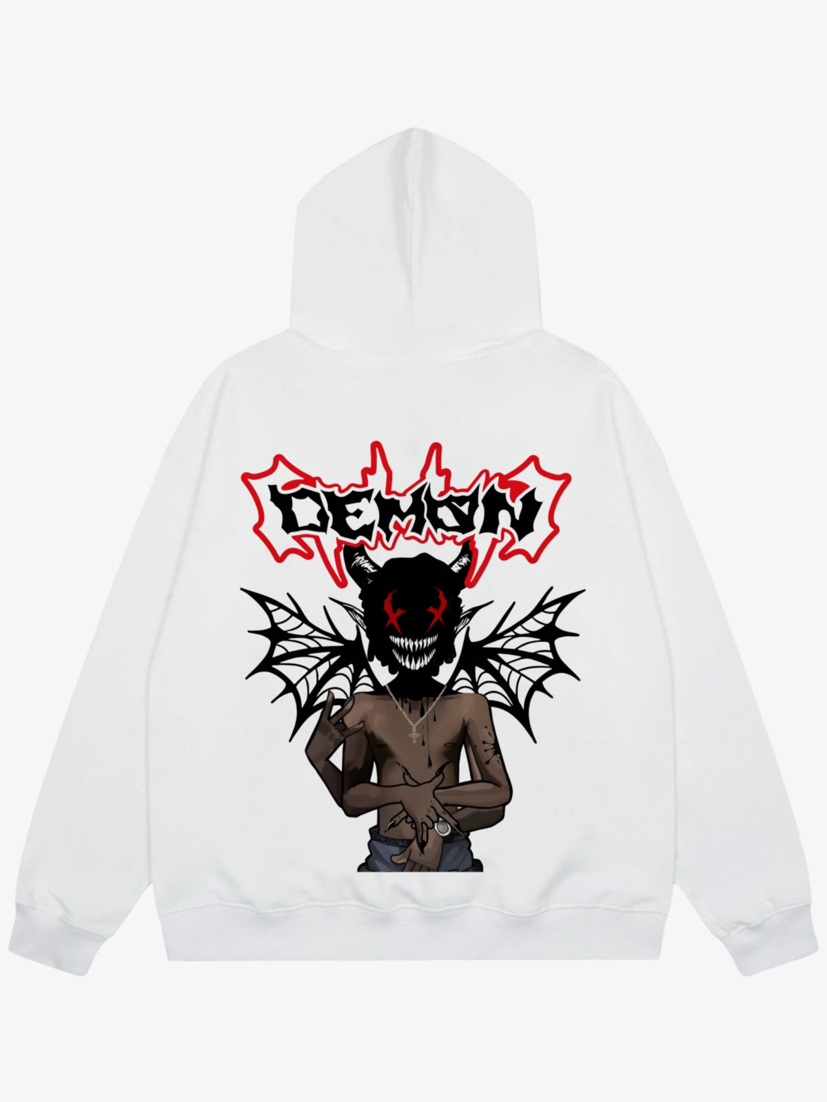 White Hoodie with Demon Graphic Design 