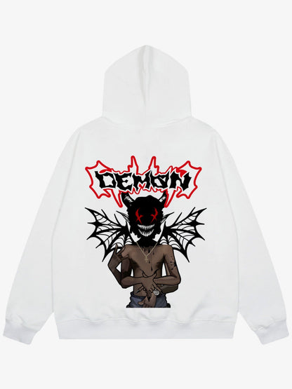 White Hoodie with Demon Graphic Design 