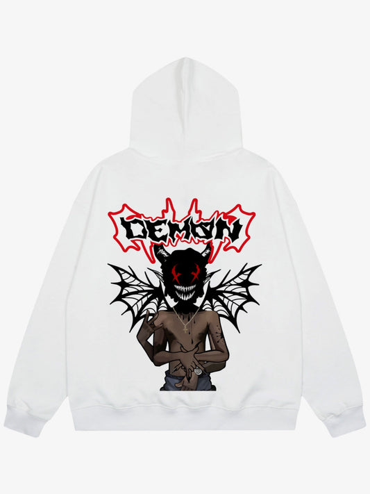 White Hoodie with Demon Graphic Design 
