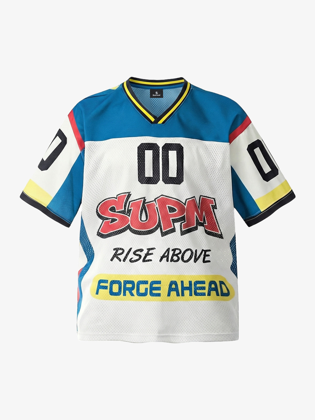 Polyester Mesh Sports Jersey with Bold Graphic Print and V-Neck Design 