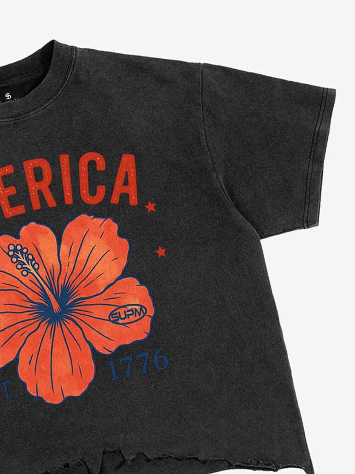 Acid Wash Ripped Floral T-Shirt 