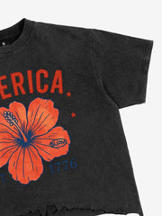 Acid Wash Ripped Floral T-Shirt 