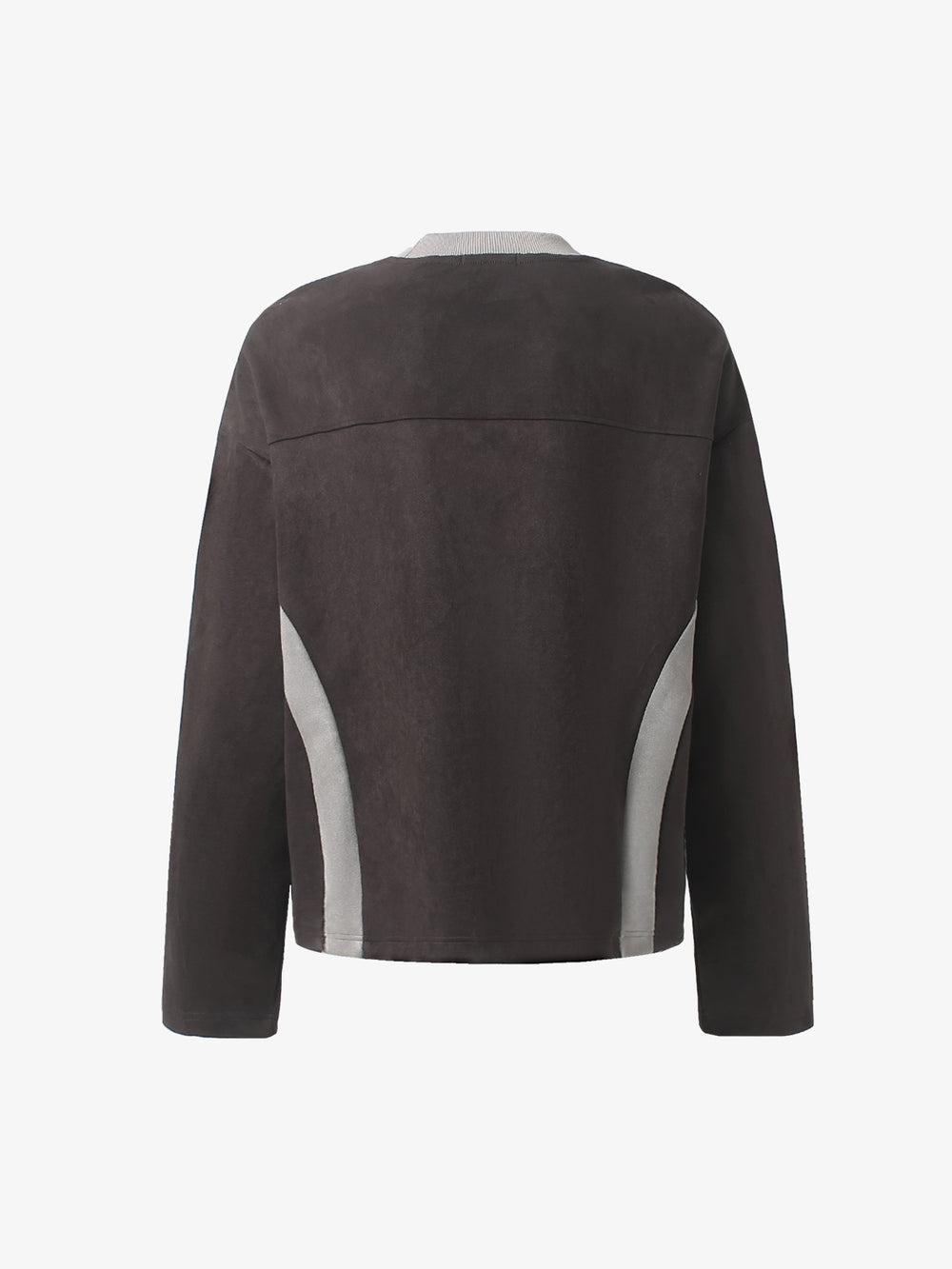 Faux Suede Paneled Embroidered Long Sleeve Tee