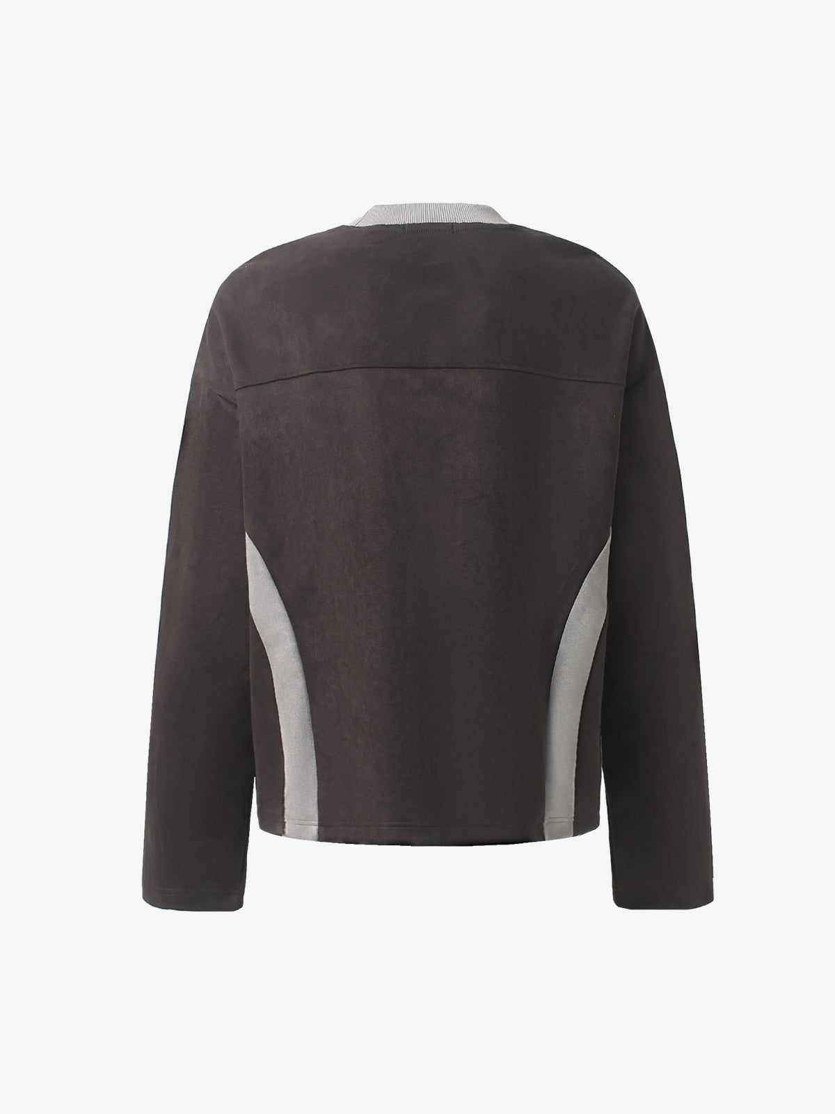 Faux Suede Paneled Embroidered Long Sleeve Tee