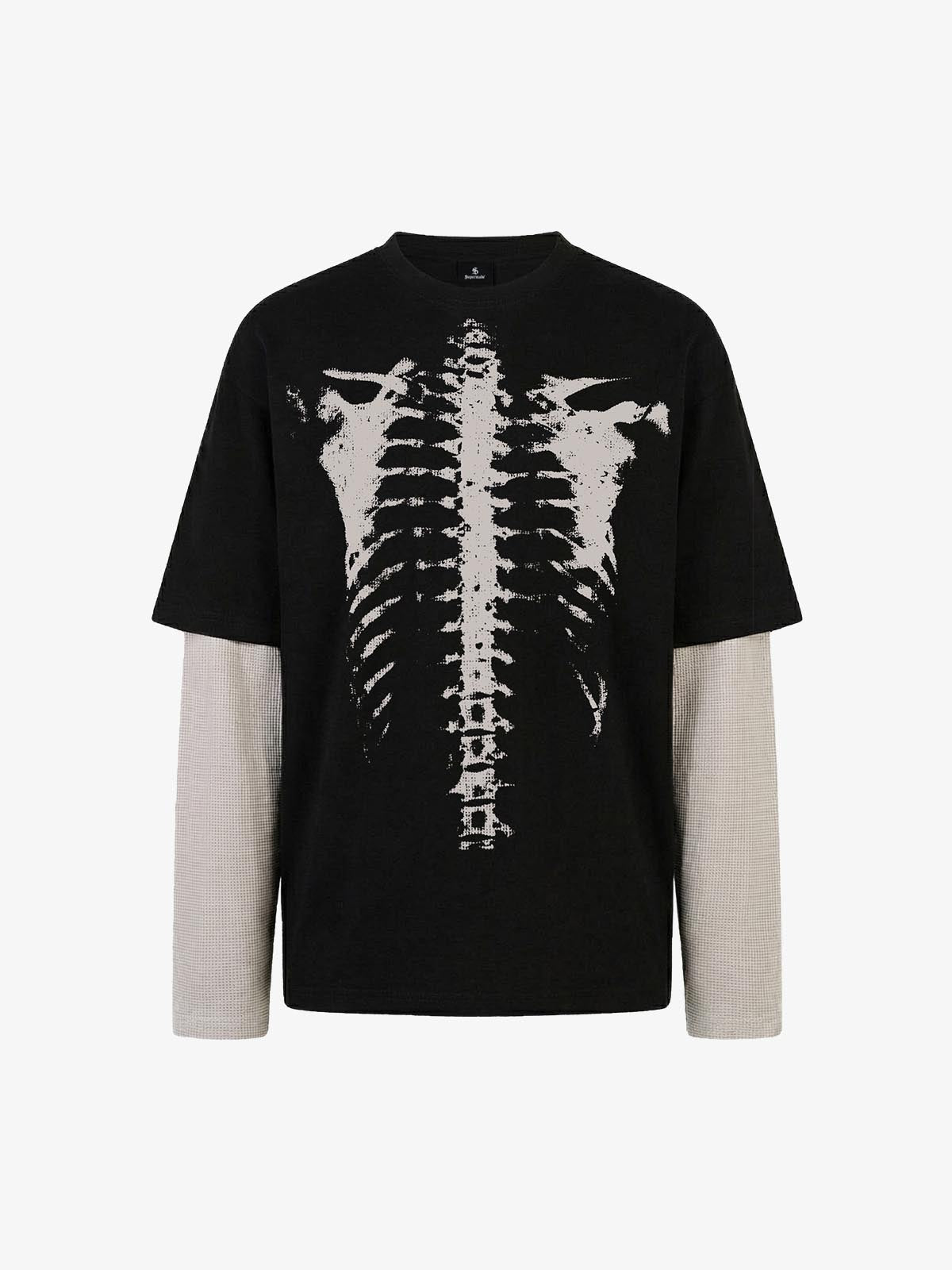 Waffle Knit Skeleton Graphic Layered T-Shirt 