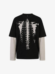 Waffle Knit Skeleton Graphic Layered T-Shirt 