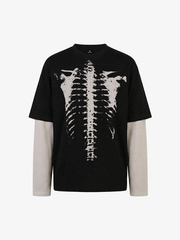 Waffle Knit Skeleton Graphic Layered T-Shirt