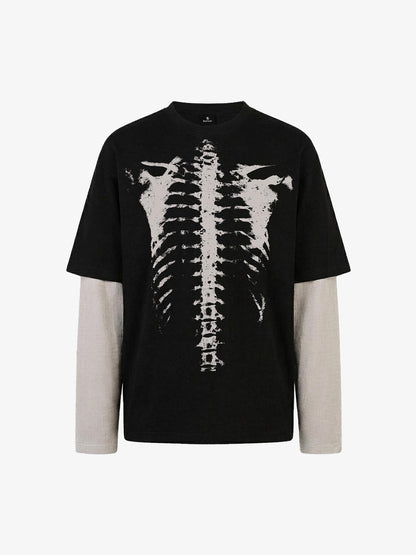 Waffle Knit Skeleton Graphic Layered T-Shirt