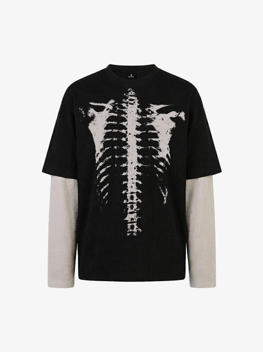 Waffle Knit Skeleton Graphic Layered T-Shirt