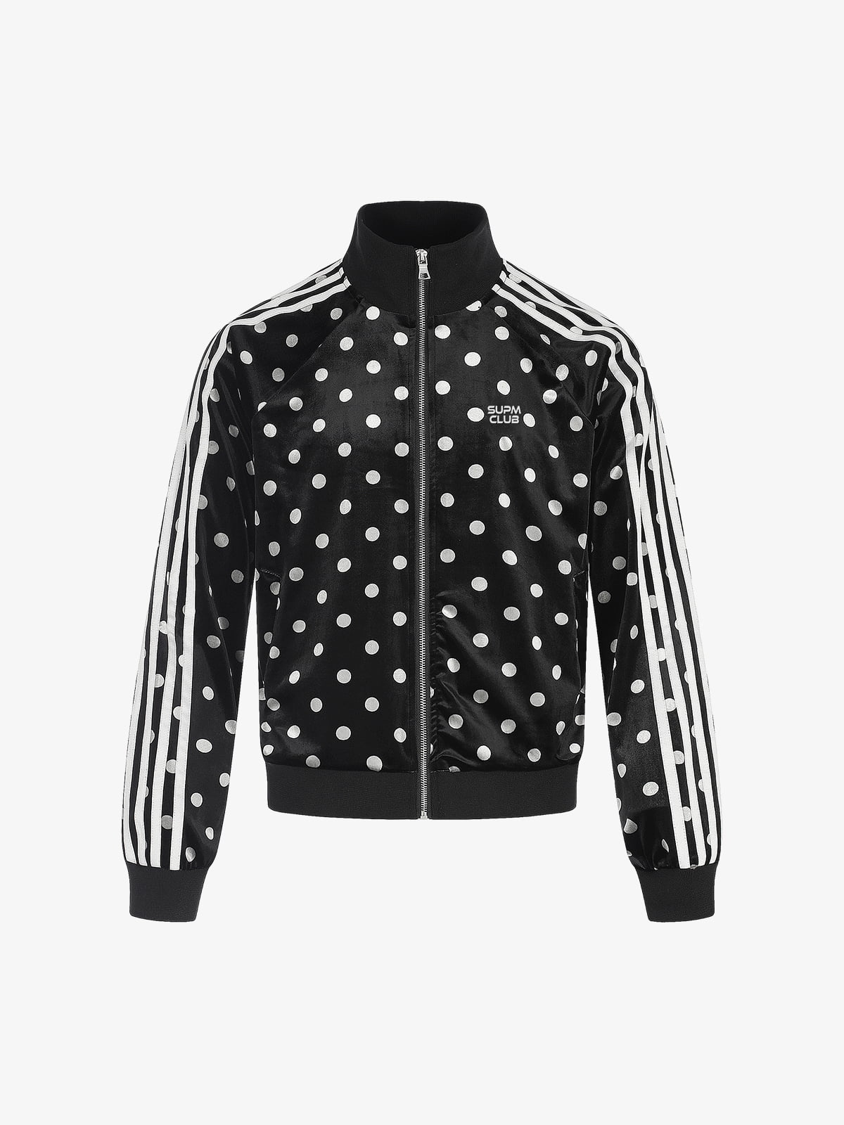 Polka Dot Stand Collar Zip Jacket