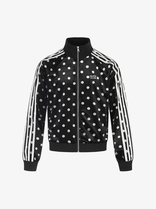 Polka Dot Stand Collar Zip Jacket