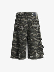 Distressed Camo Multi-Pocket Straight-Leg Jorts - 2611 