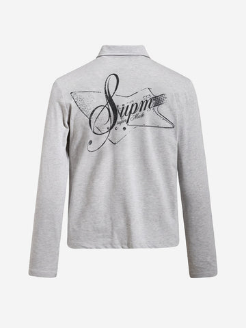 Music Graphic Metal-Button Long Sleeve Polo Shirt