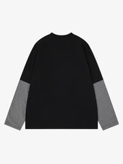 ストライプ文字グラフィック長袖Tシャツ