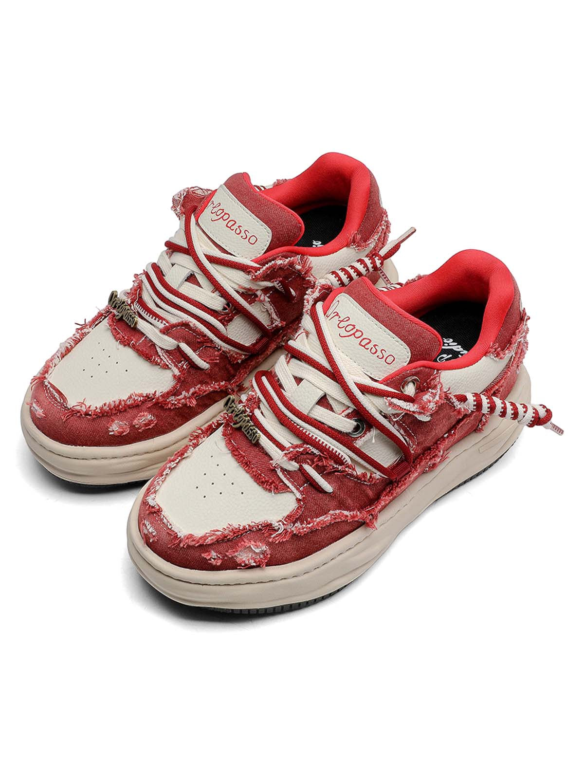 Washed Denim Low-Top Raw Edge Sneakers 
