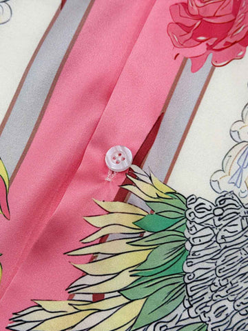 Baroque Floral Satin Camp Collar Boxy Shirt 