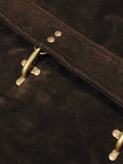 Vintage Suede Embroidered Toggle-Buckle Stand Collar Down Jacket 