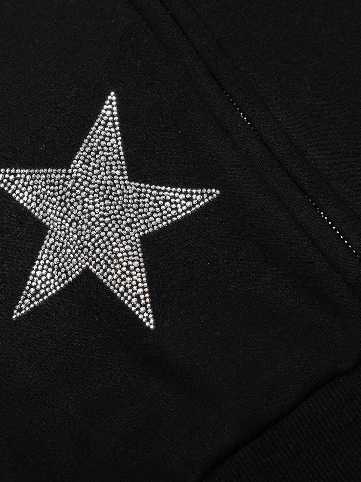 Star Rhinestone Fur Collar Zip-Up Hoodie