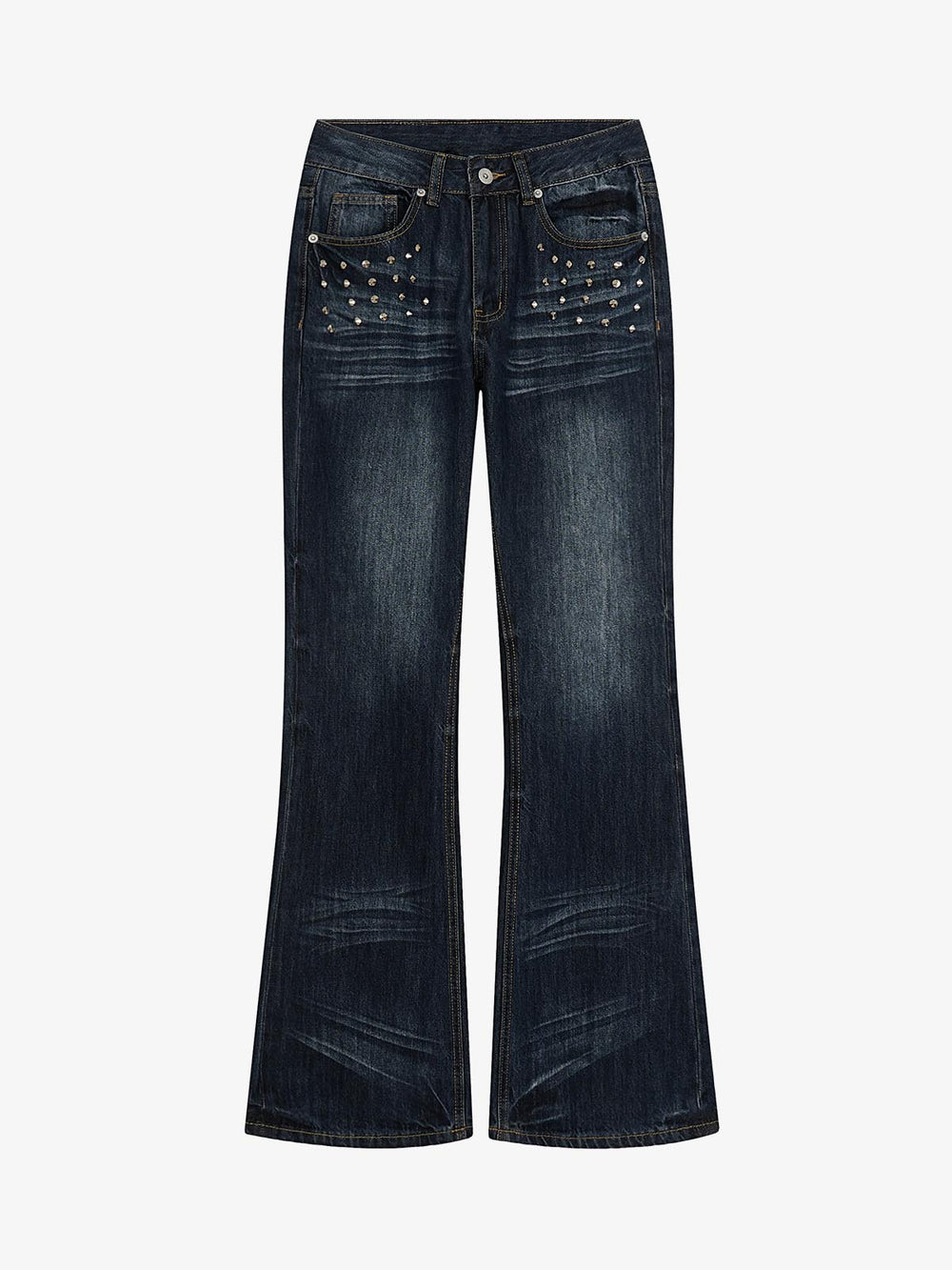 Thesupermade Metallic Studded Low Rise Bootcut Jeans