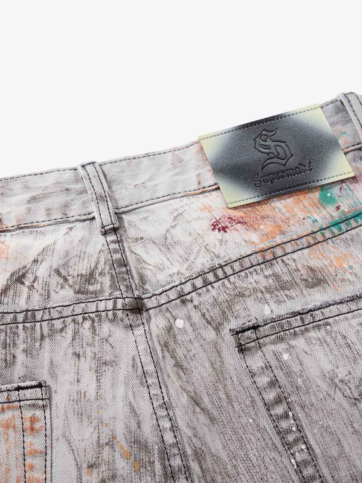 Abstrac Paint-Splattered Panel Jeans 