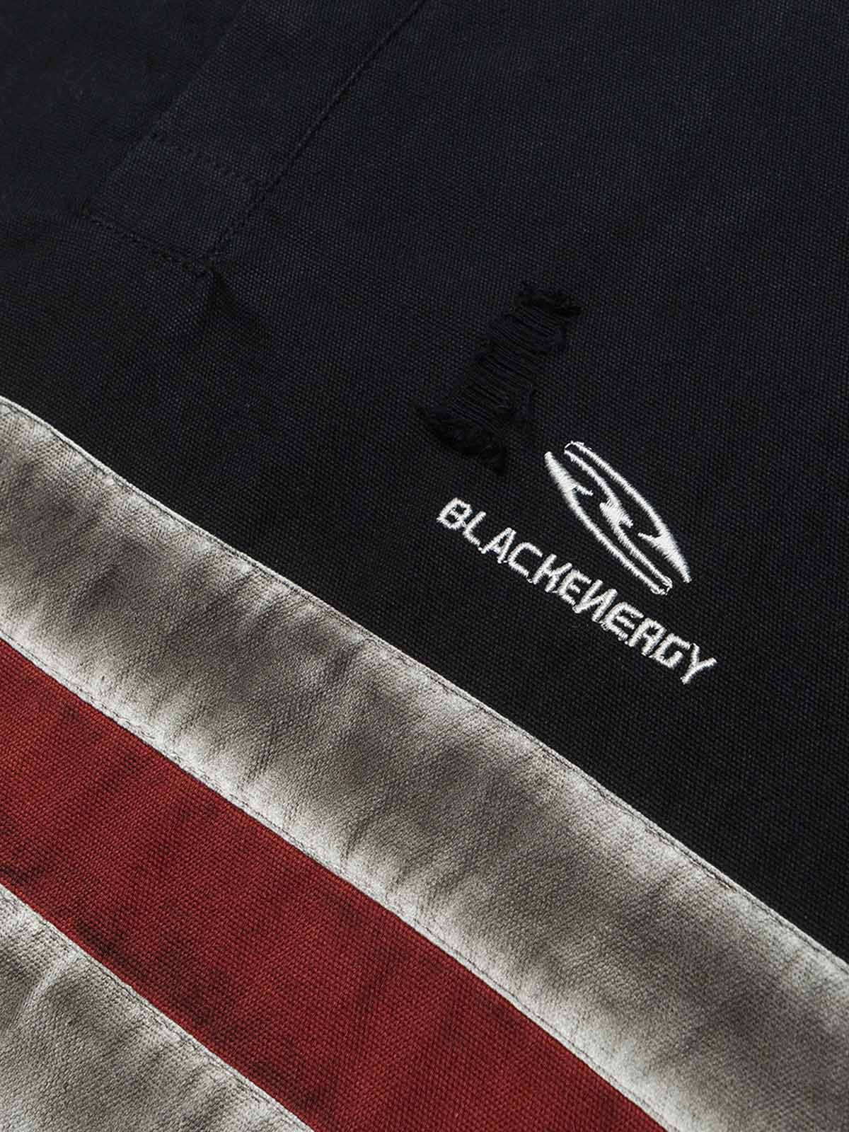 Dirty-Dye Embroidered Long Sleeve Polo Shirt 