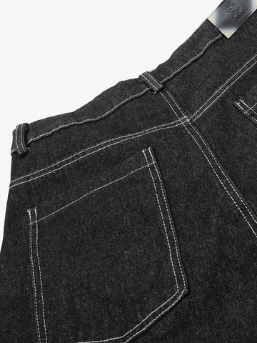 Contrast Stitching Flame Denim Shorts 
