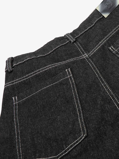 Contrast Stitching Flame Denim Shorts 
