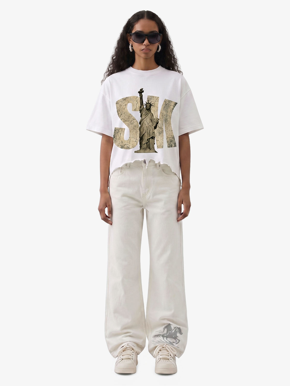 Liberty Graphic Washed Ripped T-Shirt 