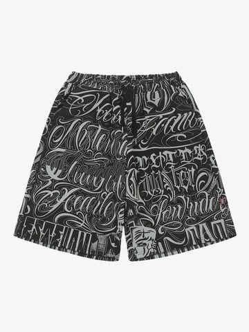 Black & White Graphic Lounge Shorts – Elastic Waist Drawstring Streetwear Shorts